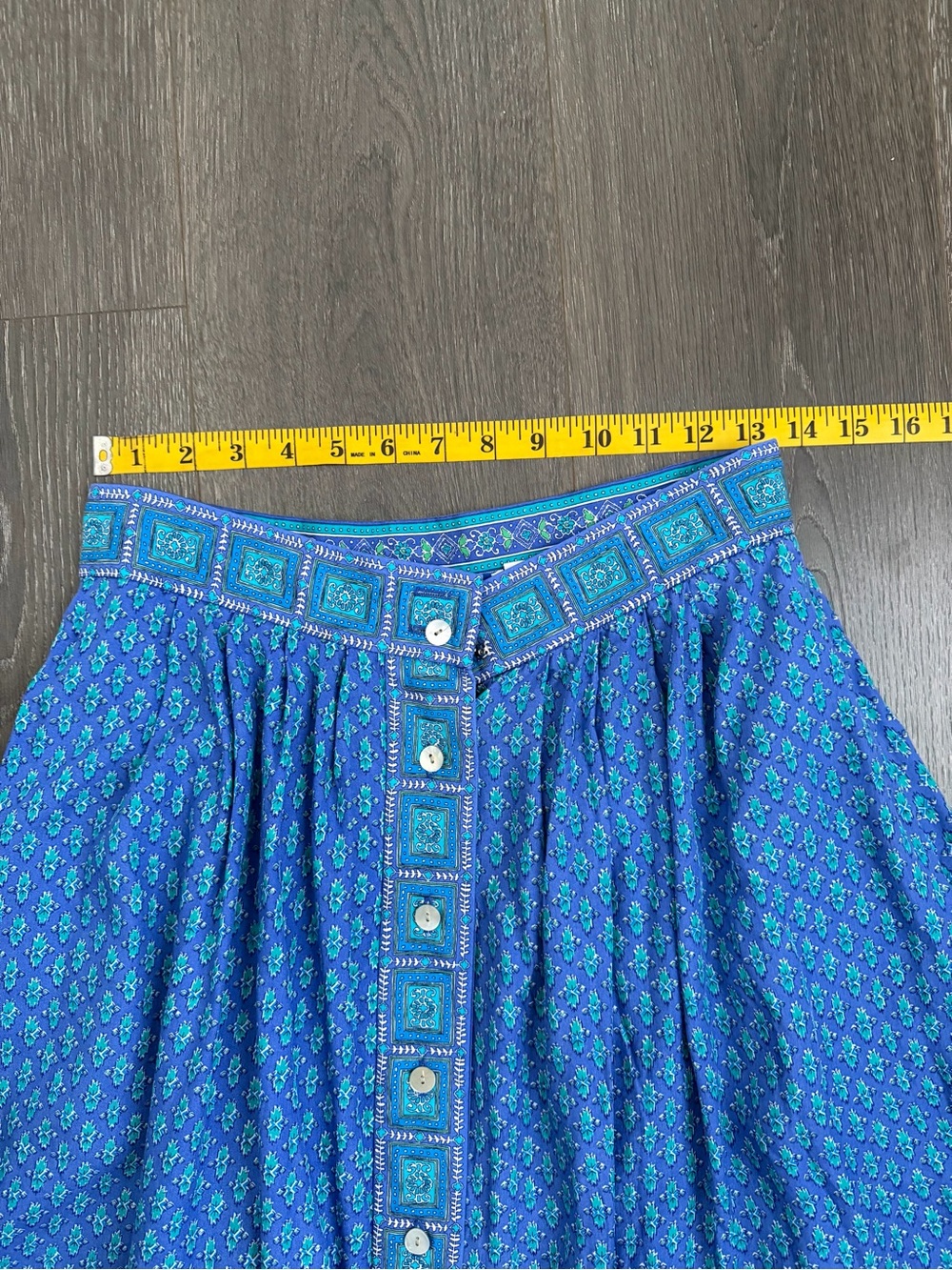 Vintage David Brooks Prairie Mid Blue A-Line Skirt with Contrast Button Front 10 - Picture 5 of 7